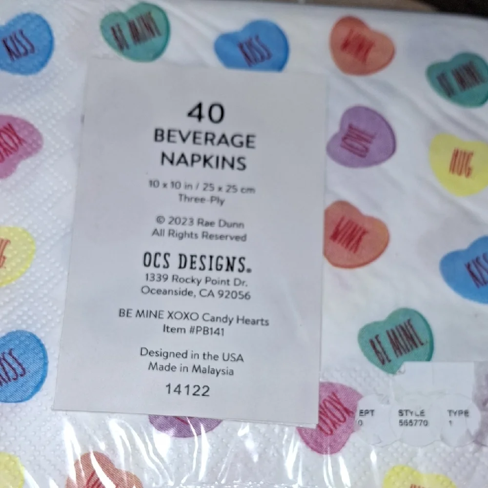 NEW! Rae Dunn Sweetheart Candy Hearts Beverage Napkins - Multicolor
